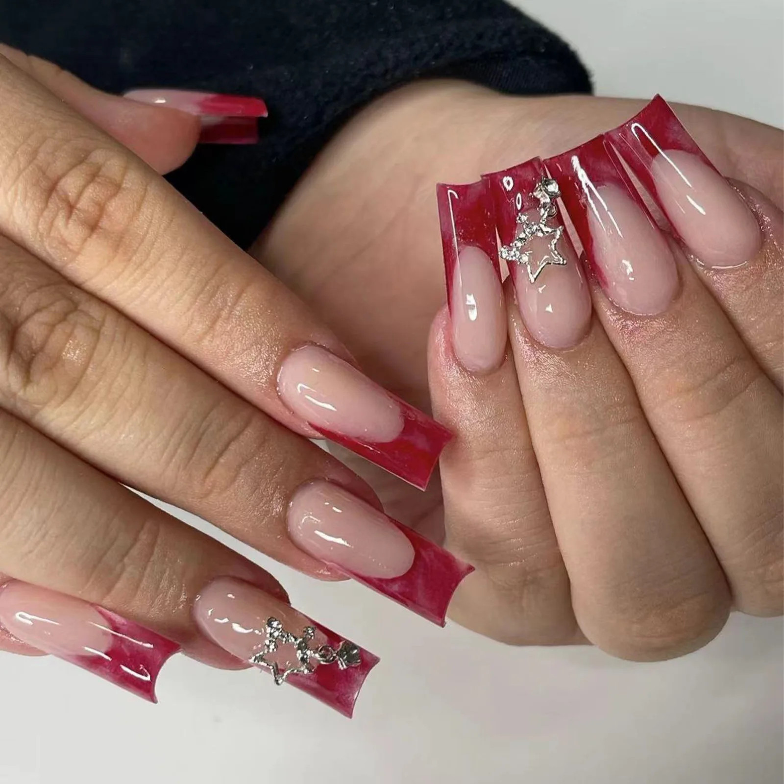 24pcs 3D Flower Bowknot False Nails Y2K Long Coffin Press On Nails