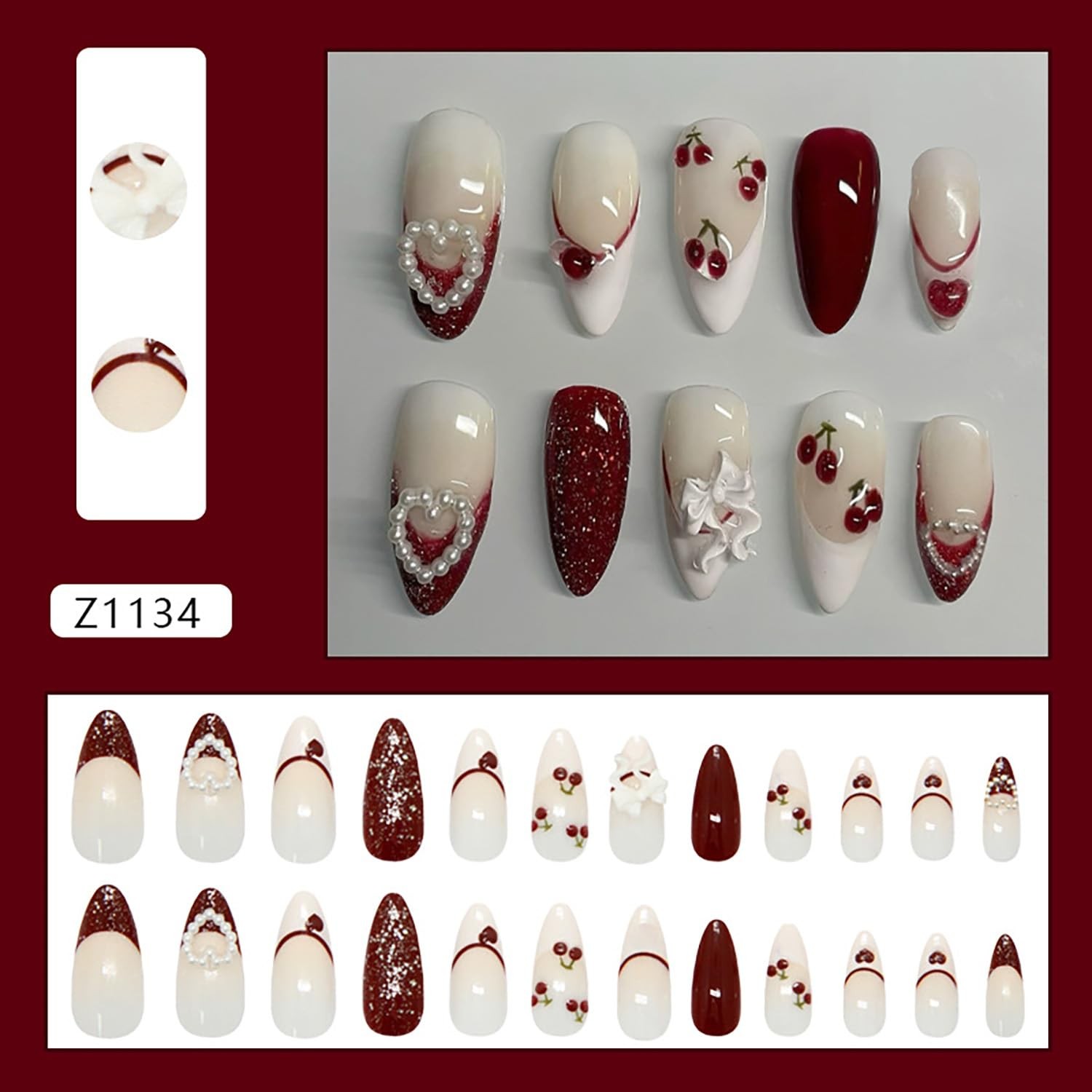 Press on Almond Nails Medium Length Glossy Full Cover Acrylic Almond Shaped F…