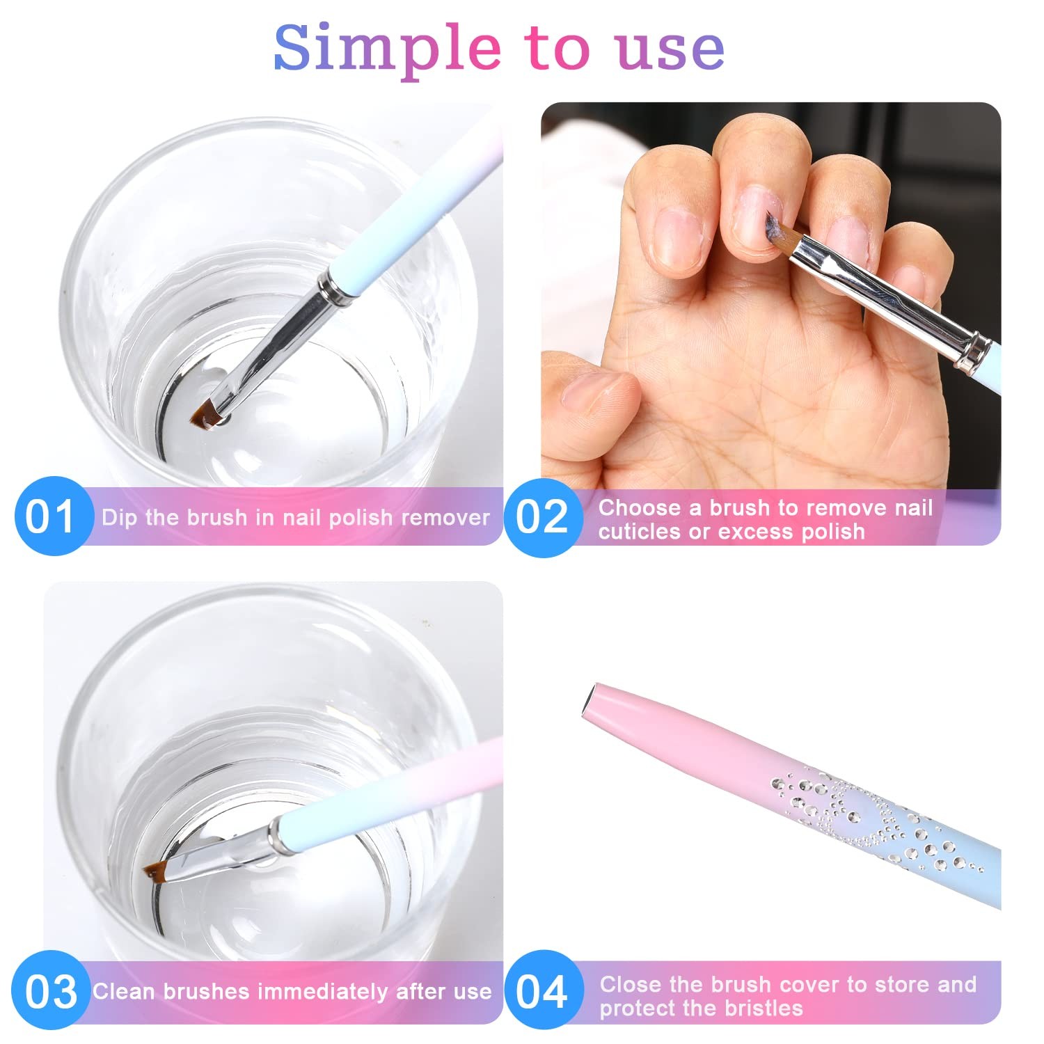 Nail Art Clean Up Brush, 2Pcs Round&Angled Nail Polish Clean Up Brush for Cleani