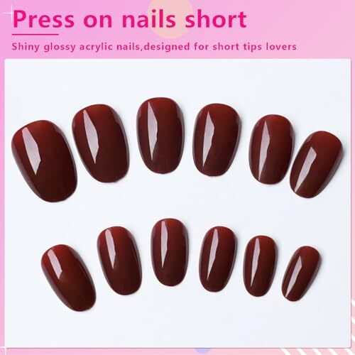 Oval Press on Nails Short Fake Nails, 240pcs Nails Press on Almond Burgundy