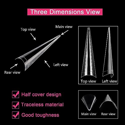500PCS Stiletto Nail Tips Extra Long Nails Clear 500PCS XL Stiletto Nail Tips