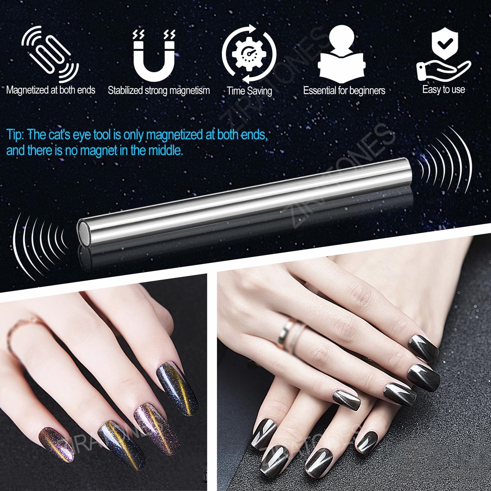Cat Eye Magnet for Nails, 5.9inch Super Long Double-head Nail Polish Magnet P…