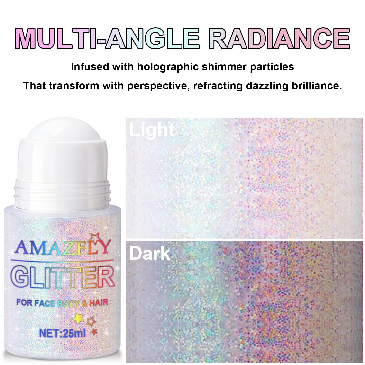 Roll-on Holographic Body Glitter Gel for Body, Hair, Face, Chameleon Color Ch…