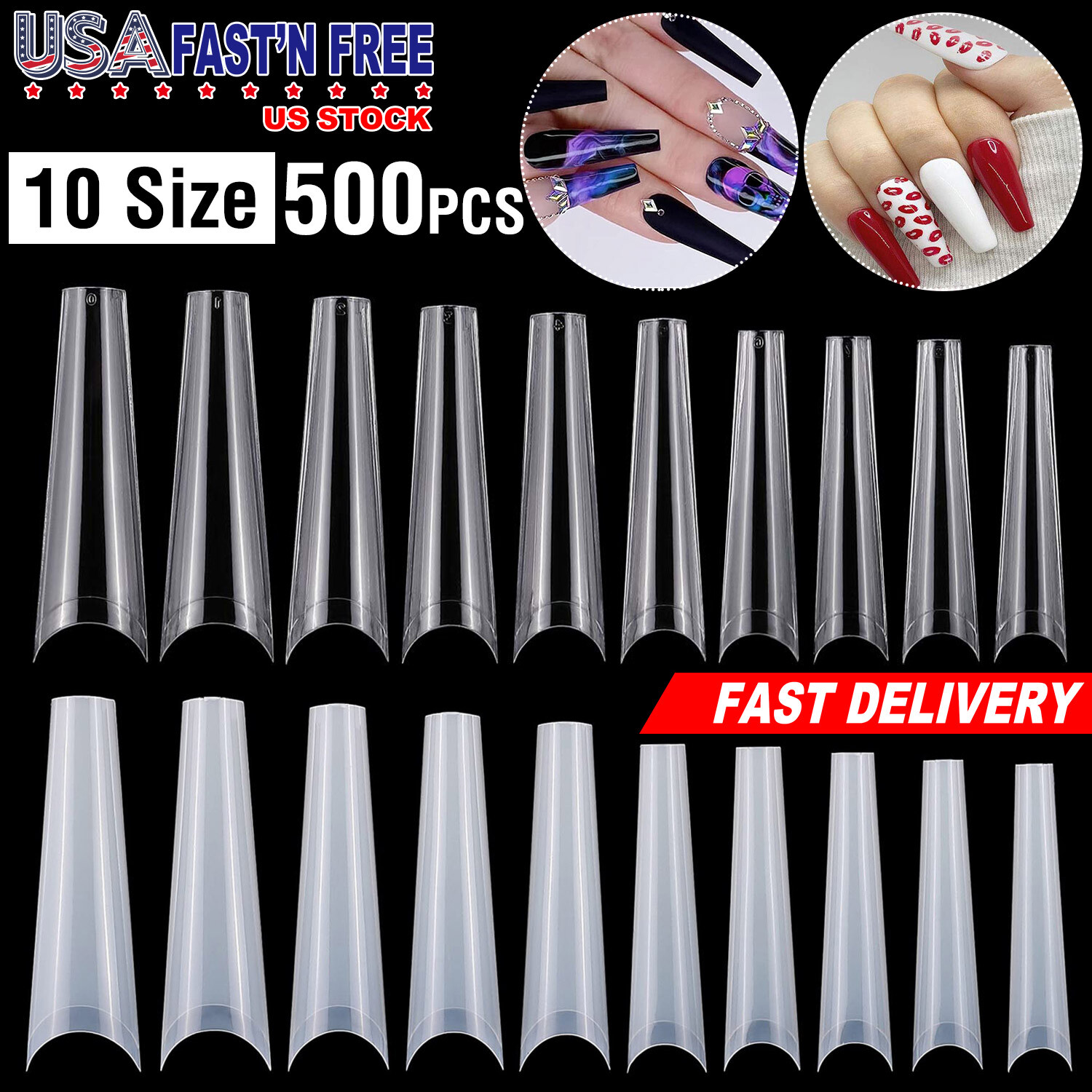 500pcs False Nail Tips DIY C Curve Half Cover Extra Long Fake Nails Finger Nails