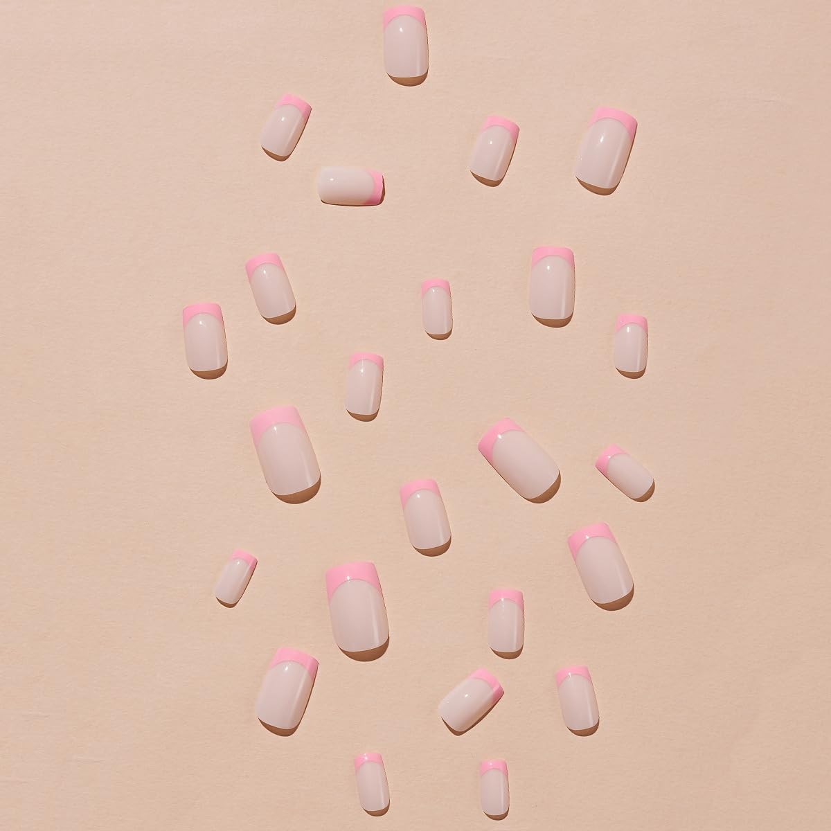 24 Pcs French Tip Press on Nails Medium Square Fake Nails with Glue Pink Acry…