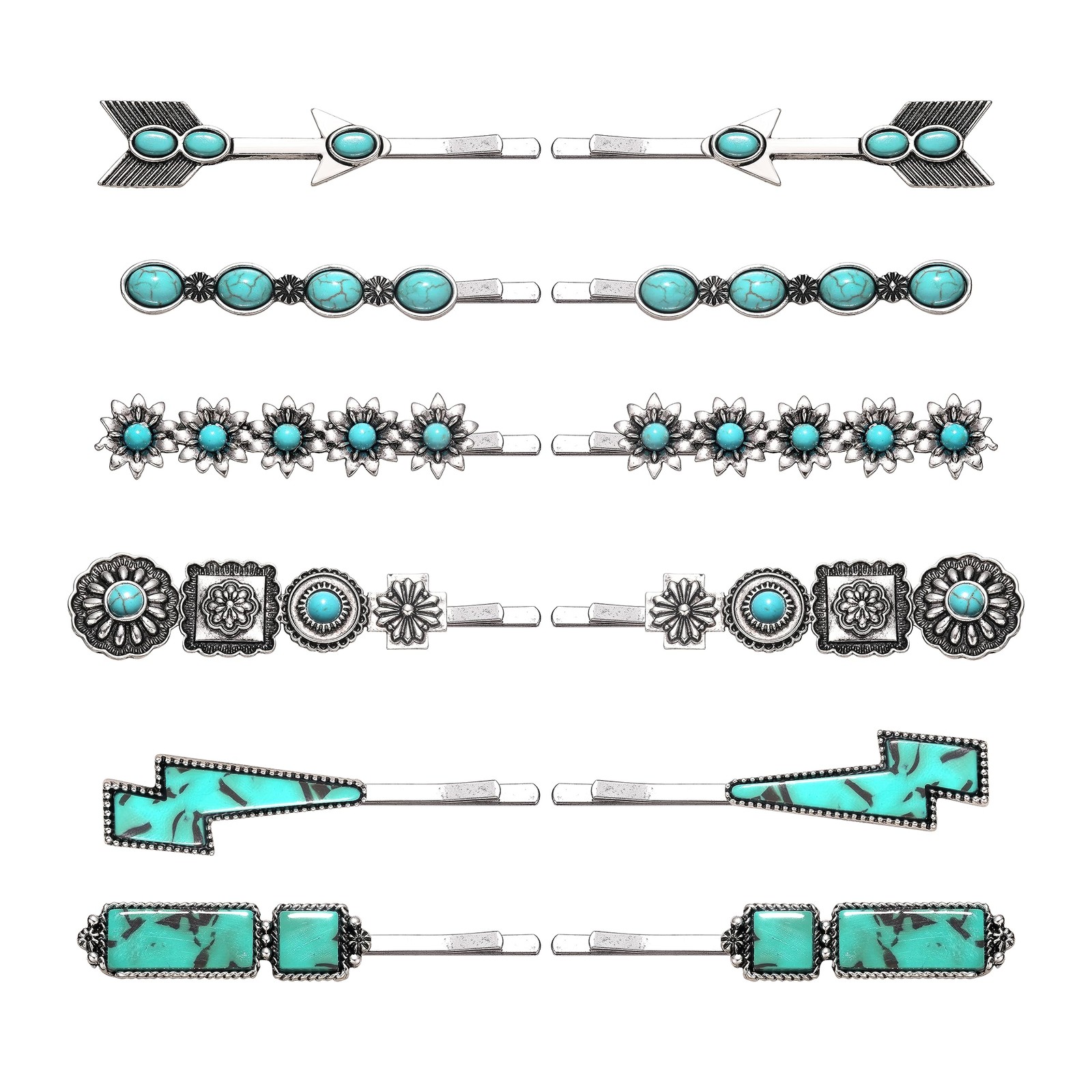 Hair Pin for Women Western Turquoise Clips 1 Count (Pack of 1), 12pcs