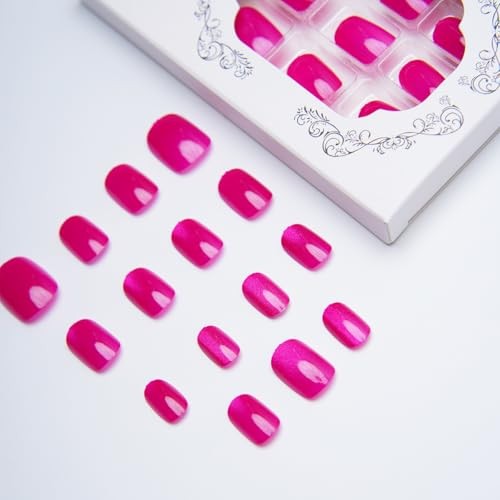 Extra Short Square Press On Nails Cherry Rose Red Fake Nails Sparkly Red