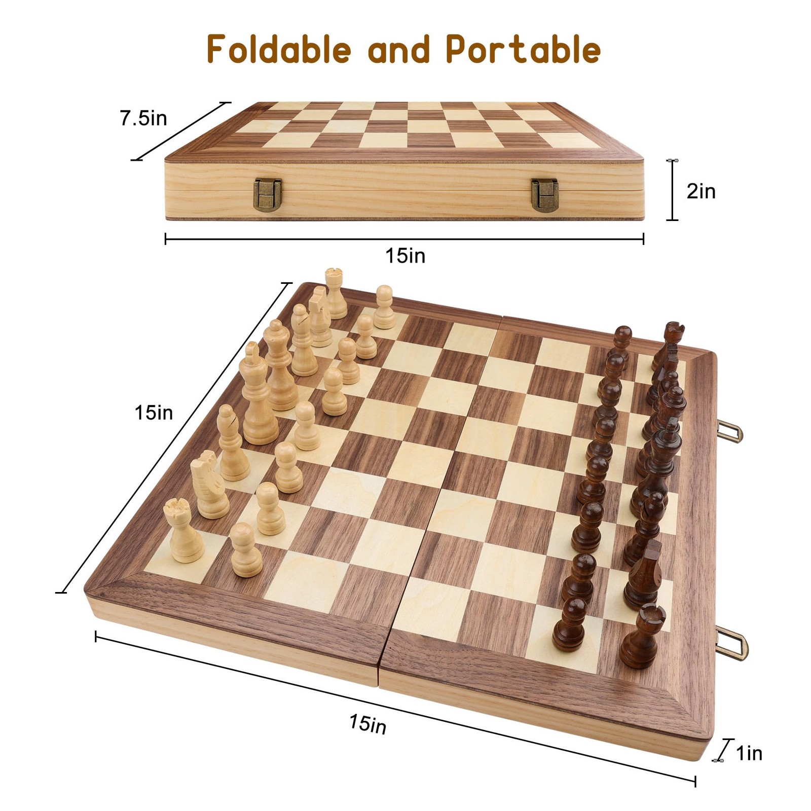 Gothink Chess Set Board Games for Adults, 15” 15 inches x 15 inches, Brown