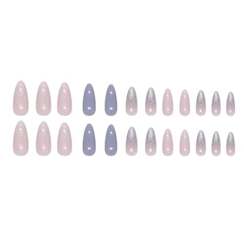 Light Blue Press on Nails Short with Glitters Design Almond Glitter Blue Nails5
