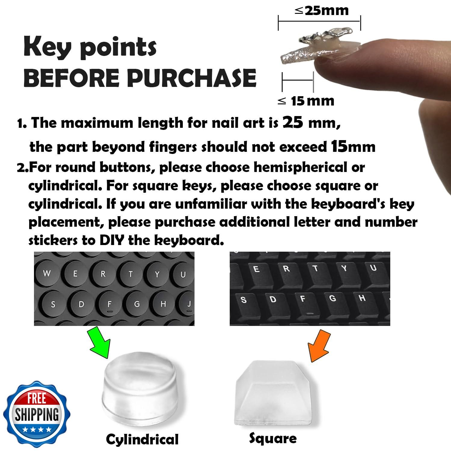80 PCS Raised Keyboard Stickers with DIY Letter Decals for Nail-A