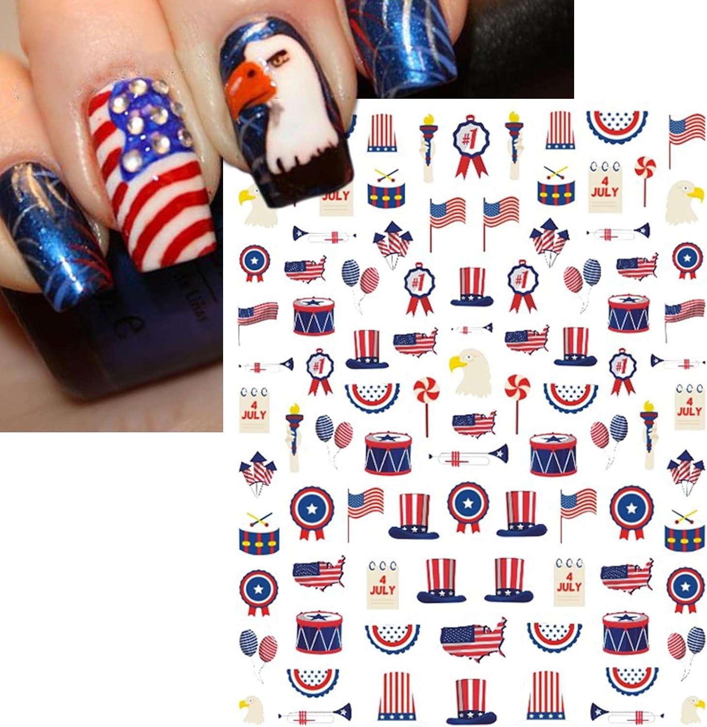 12 Sheets Patriotic Nail Art Stickers – Easy Self-Adhesive Designs for July 4th