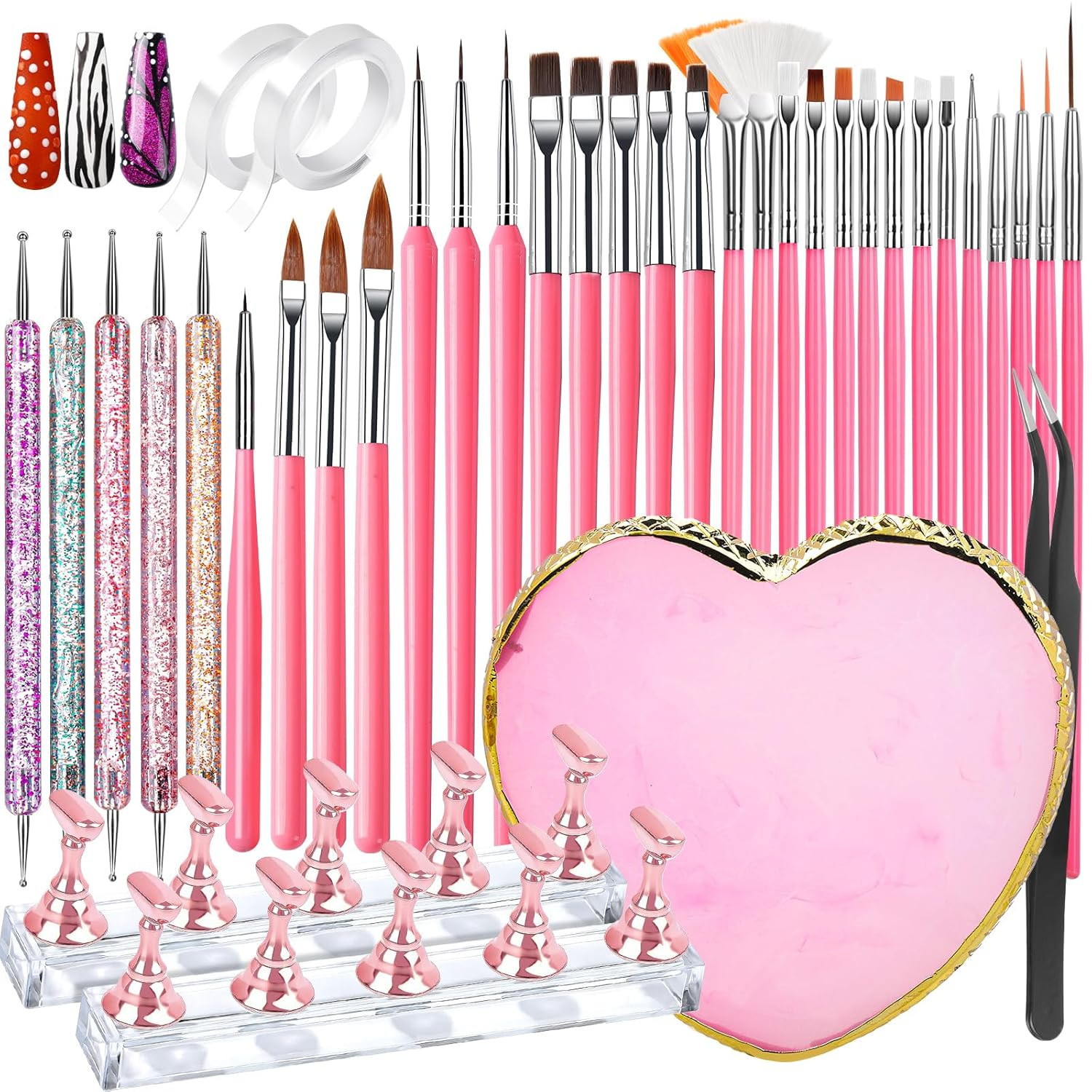 15 Pc Nail Art Brush Set Nail Stand Palette Dotting Tools Tweezers Painting Kit