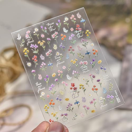 Flower Nail Stickers for Nail Art, 5D Embossed Floral Nail Decals Flower8