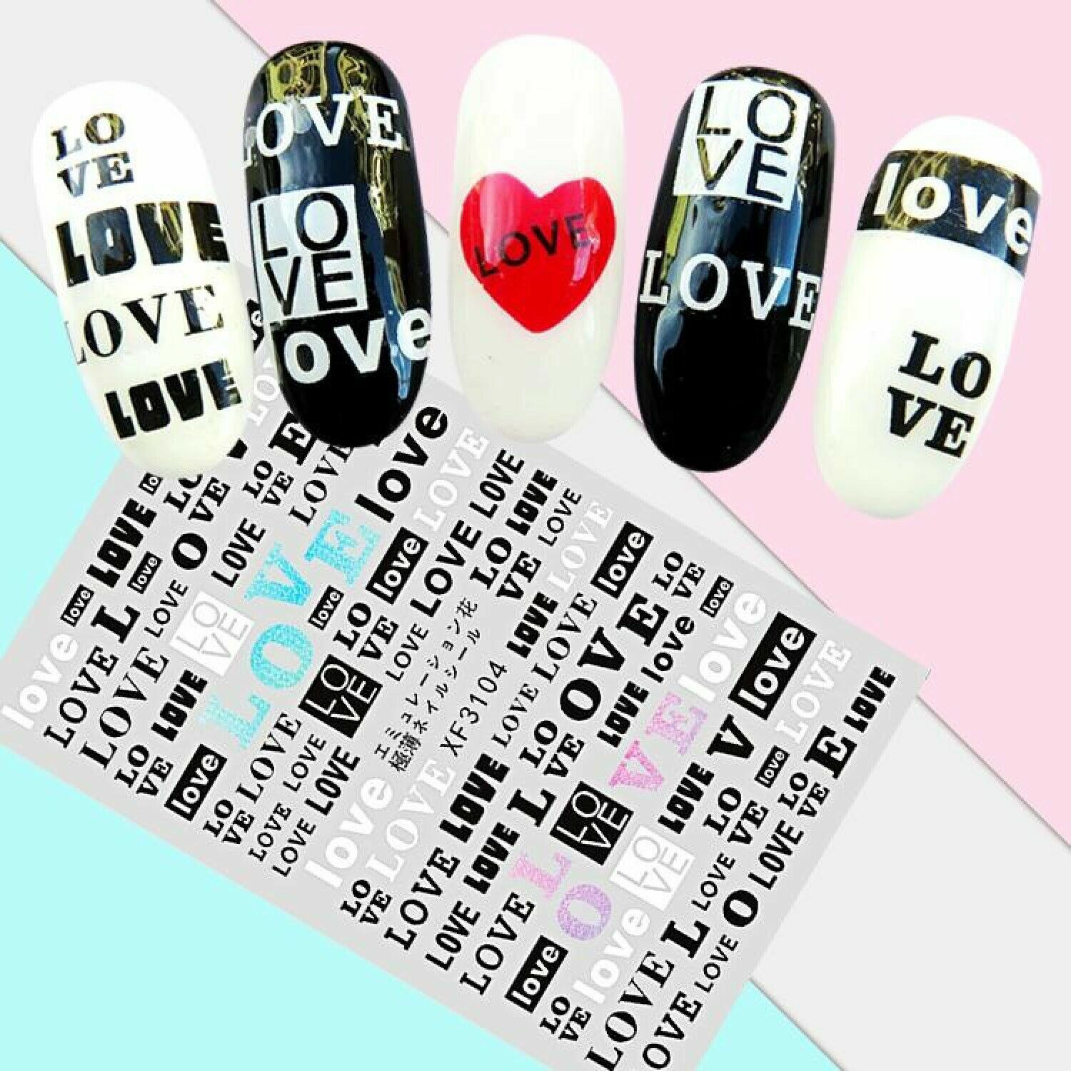 Nail Art 3D Decal Stickers LOVE XF3104