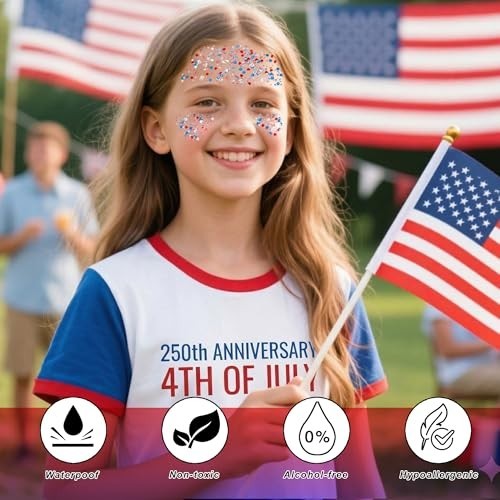 Red White and Blue Body Glitter Stick,4th of July Accessories,Spark, Free Ship