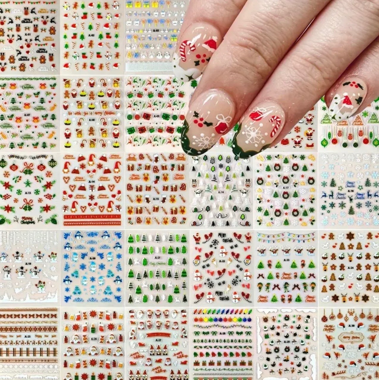 Christmas Nail Art 3D Stickers DIY Xmas Decals Set Santa Snowflake Designs UK
