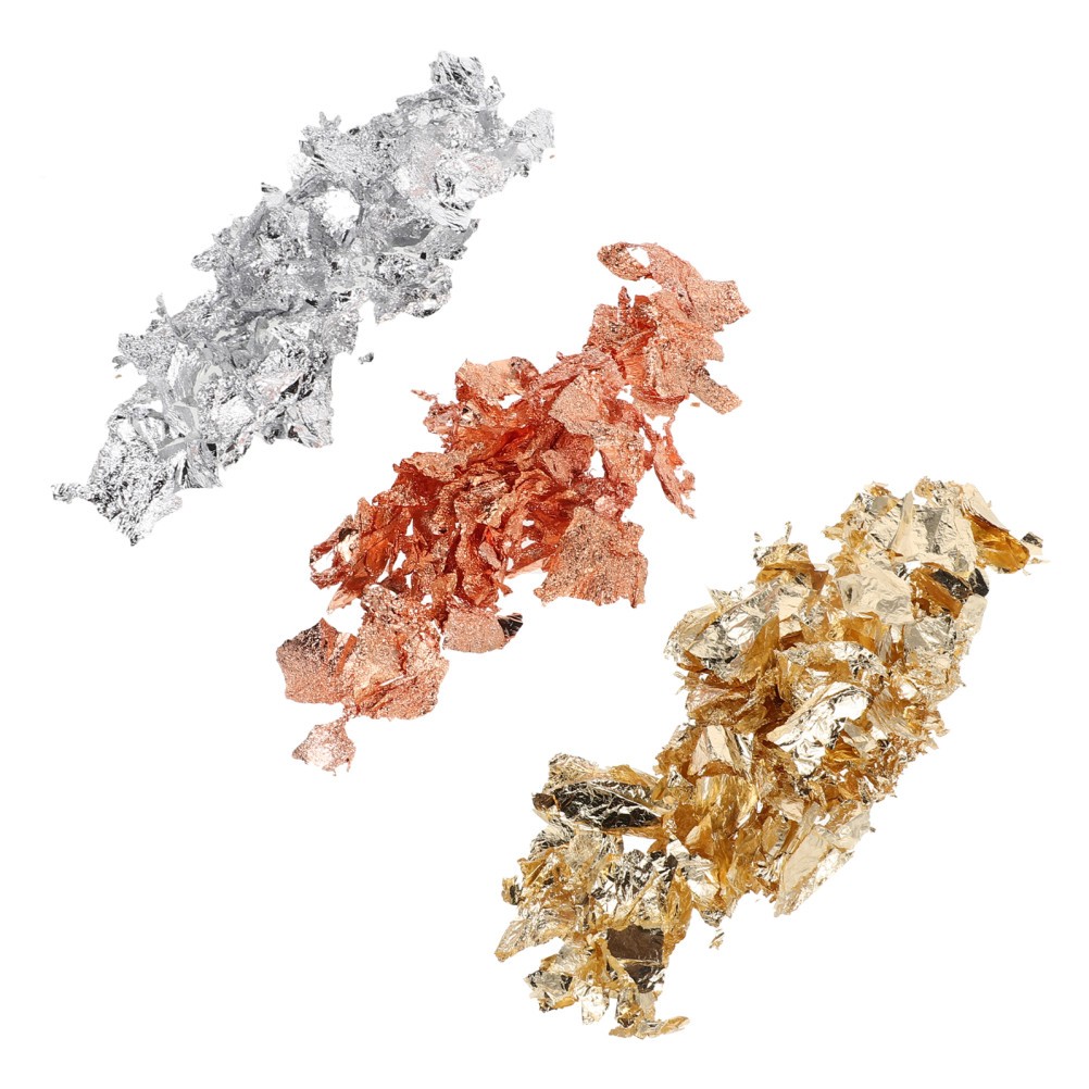 3Pcs Durable Gold Metal Leaf Foil Flakes for Nails and DIY Crafts