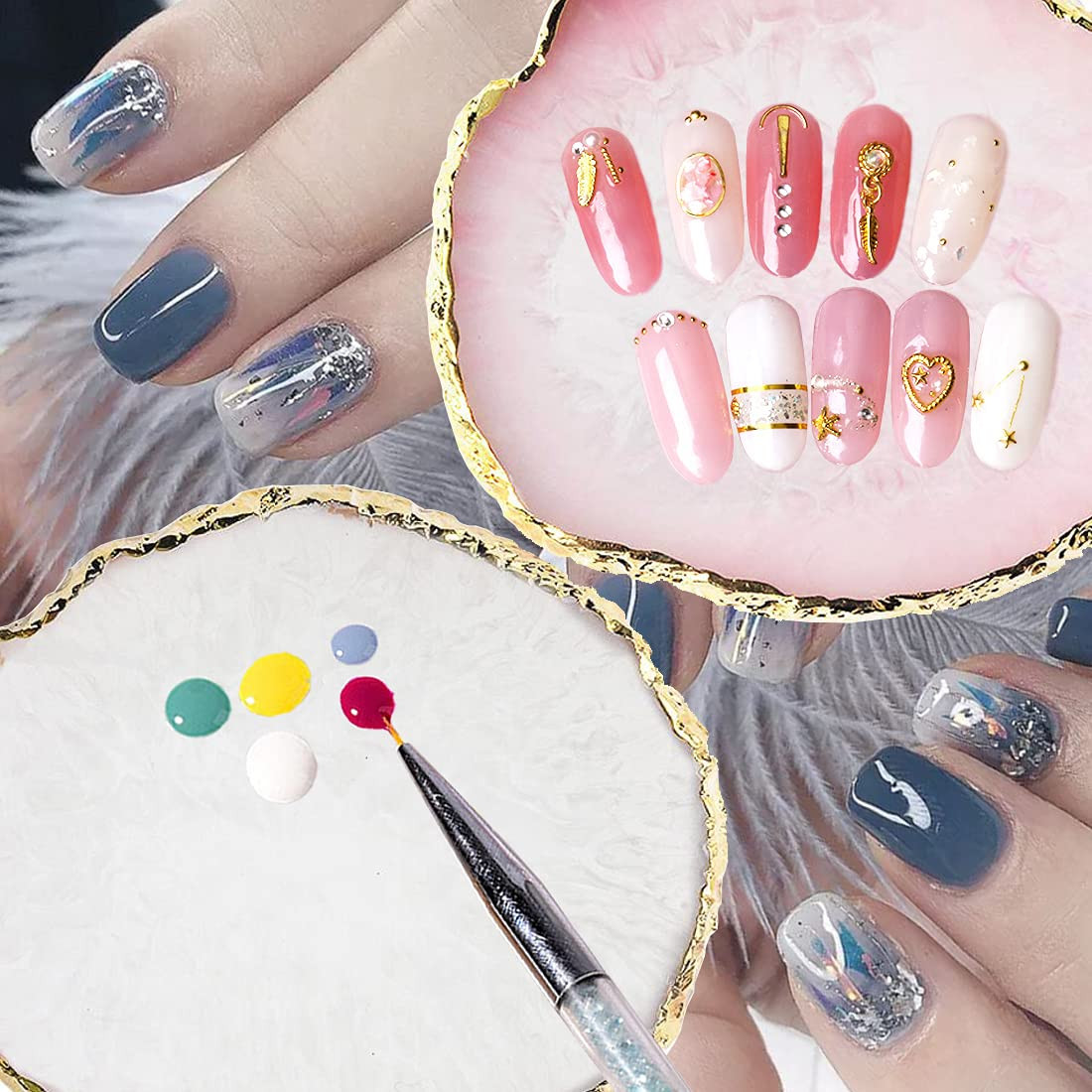 Resin Nail Art Palette, Nail Painting Mixed Color Palette, Gilded Edge Nail Gel
