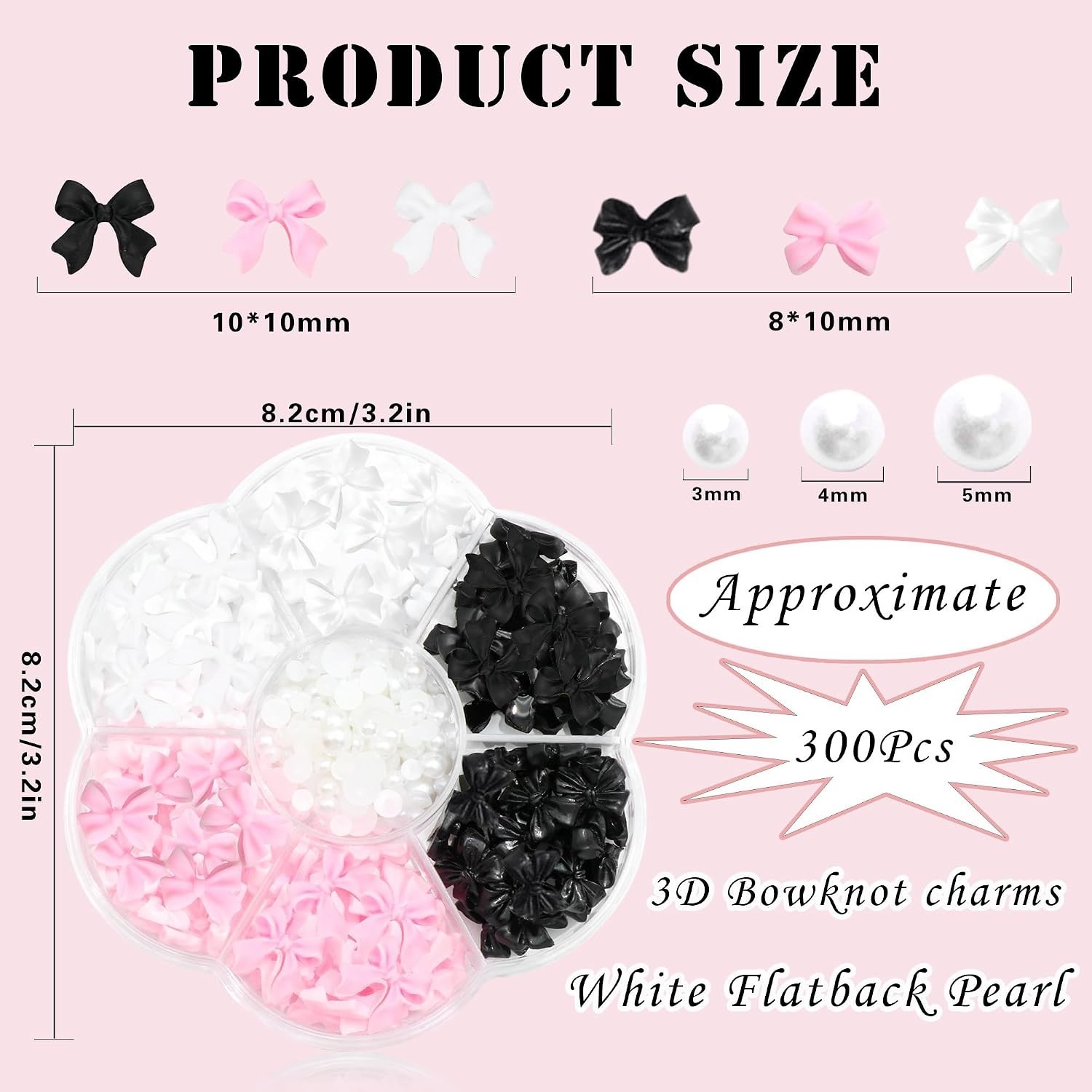 Versatile 300 Pcs Bow Nail Charms Set with Flatback Pearls – Perfect for Crafts