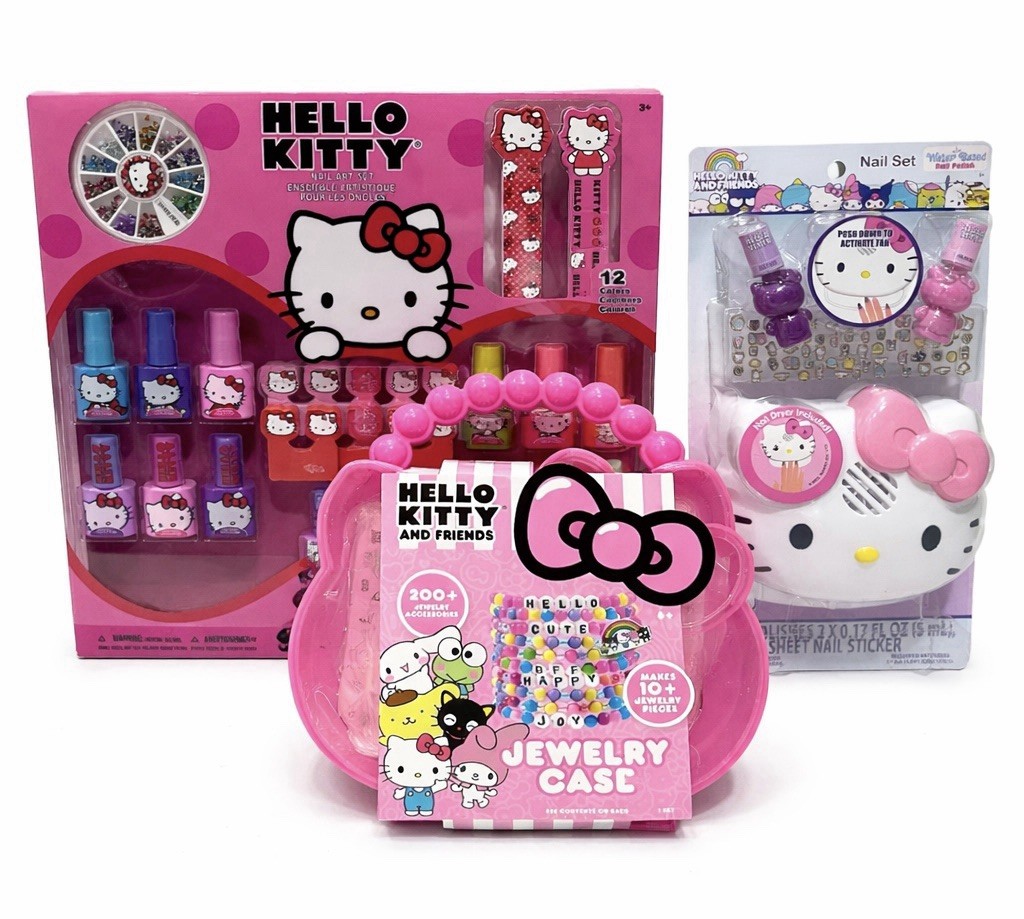 Hello Kitty Sanrio Gift Set Bundle Nail Art Kit Jewelry Case Dryer Lot 3 NIB