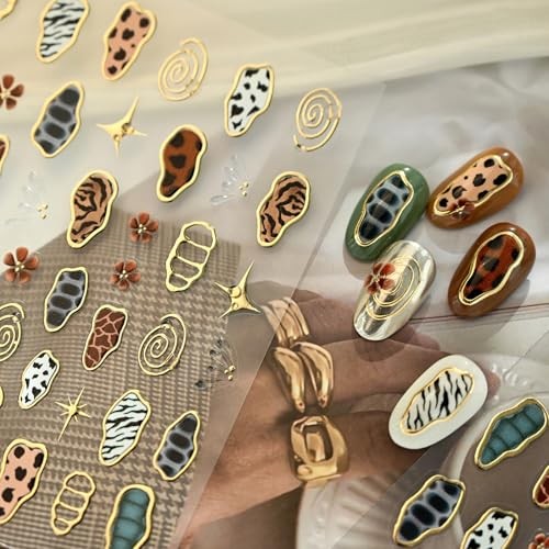5D Embossed French Leopard Print Nail Stickers for Nail Art Cool Leopard -15