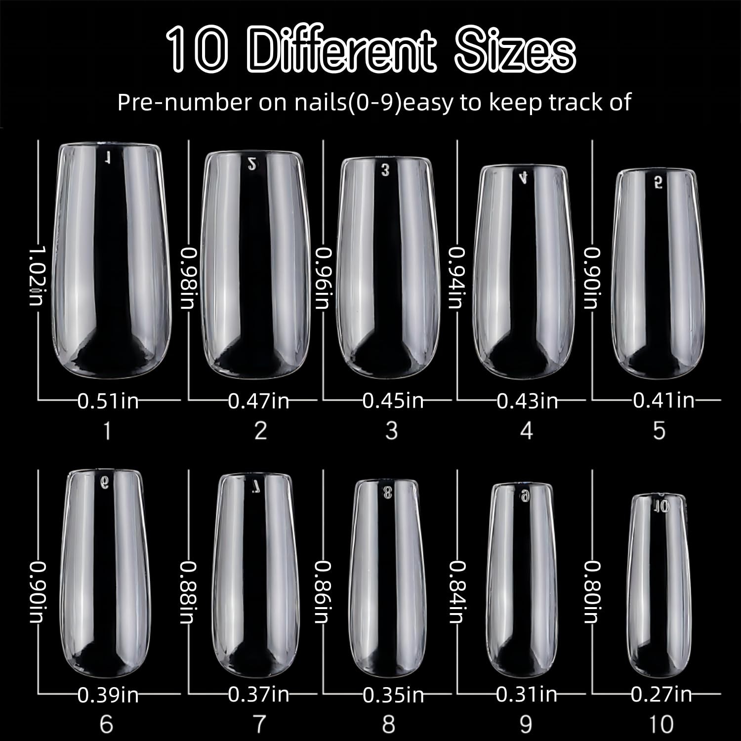 1000Pcs Gel x Nail Tips Almond & Square Medium Nails Set,10 Size Clear Press …