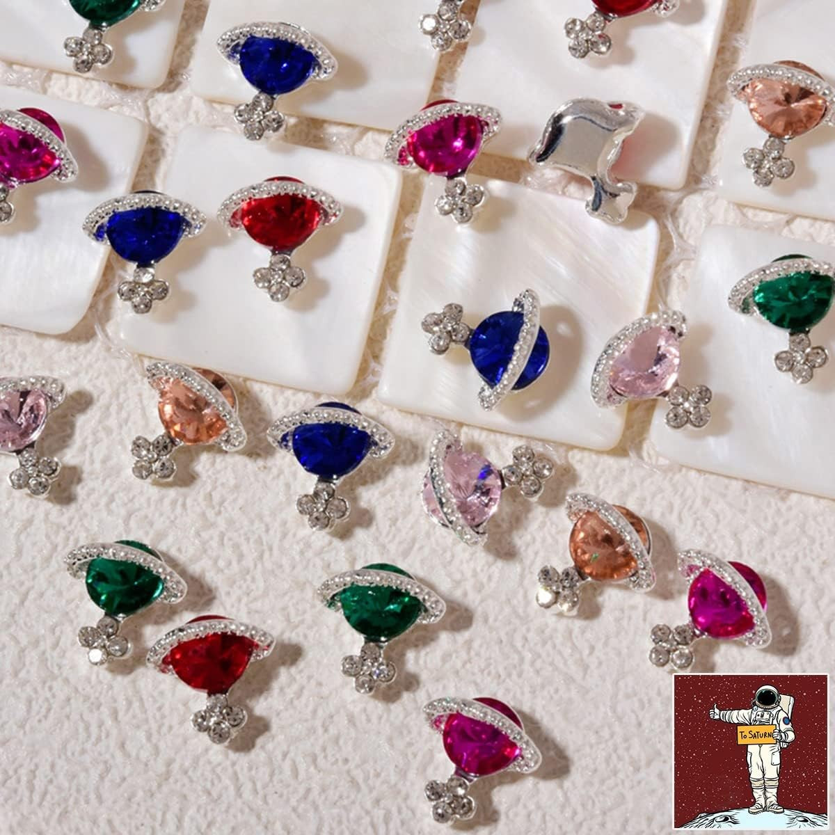 Planet Nail Charms, 54 Pcs 3D Nail Rhinestones Shiny Silver Saturn Shape, Nail A