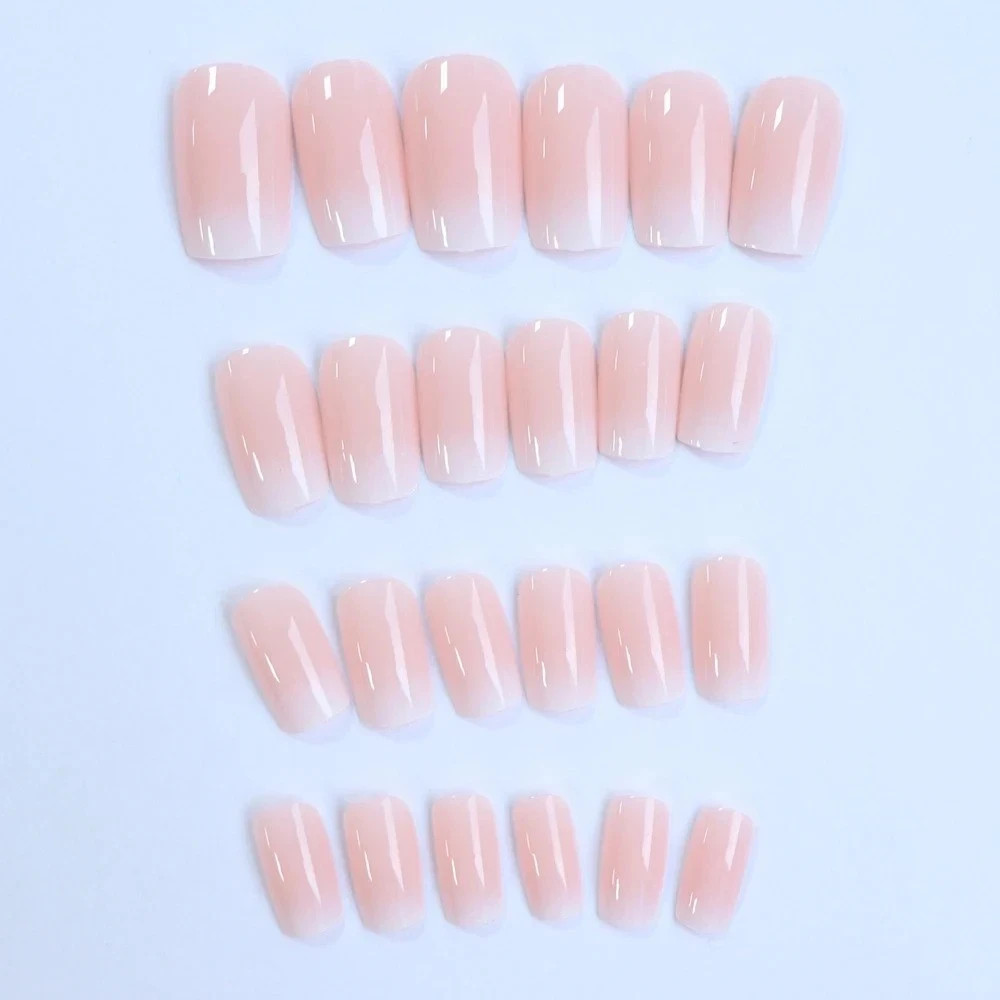 24pcs Glossy Pink Press-On Nails – Medium Square Full Cover Fake Nails