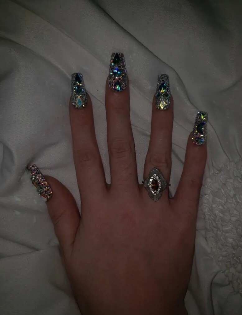 Handmade Bling Luxury Press On nails. Long coffin.Custom size,length avail
