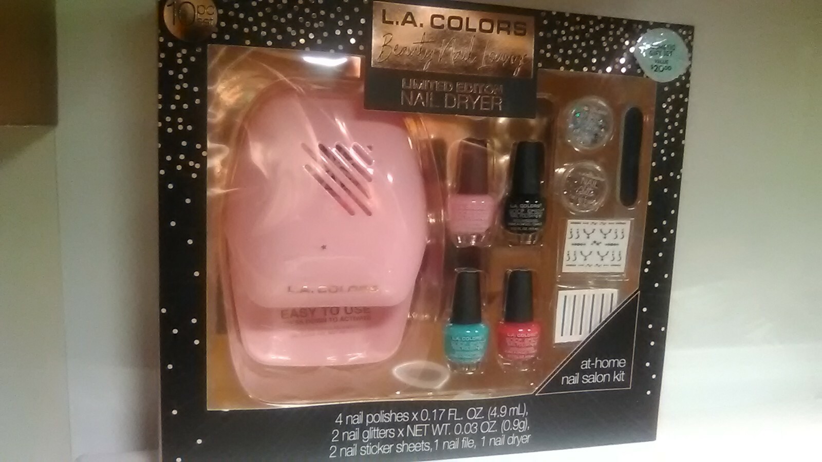 L.A. Colors~Beauty Nail Lounge~At Home Salon Kit~Limited Edition Dryer~10 Pc Set