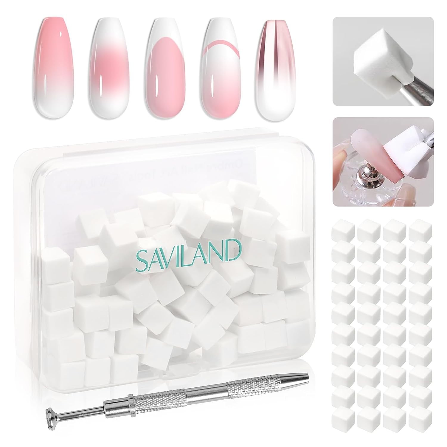 100PCS Ombre Nail Sponges with Grabbing Pen & Storage Box – Perfect for Artistry