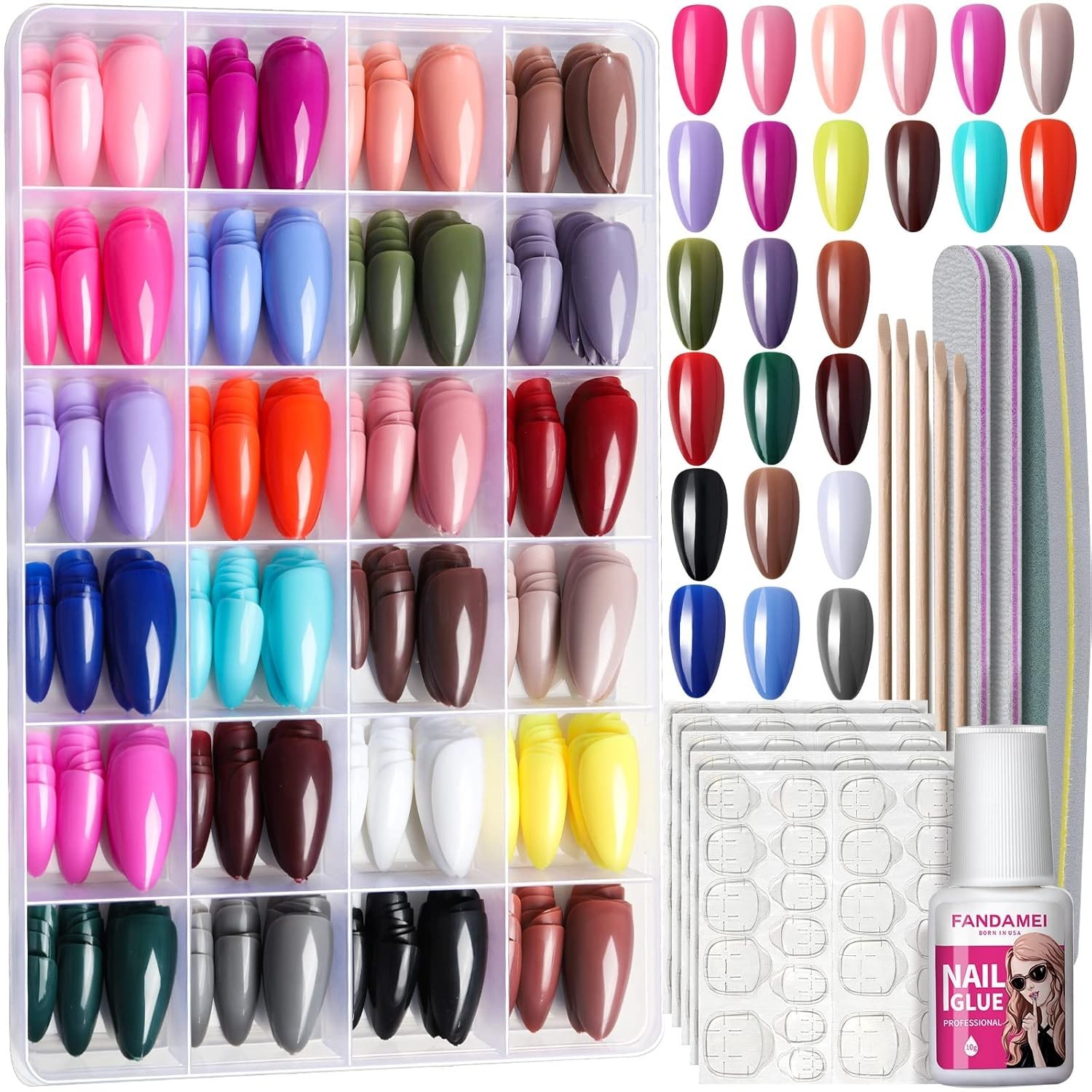 Press on Nails, 24 Colors 576PCS Press on Nails Almond, Medium Acrylic Fake N…