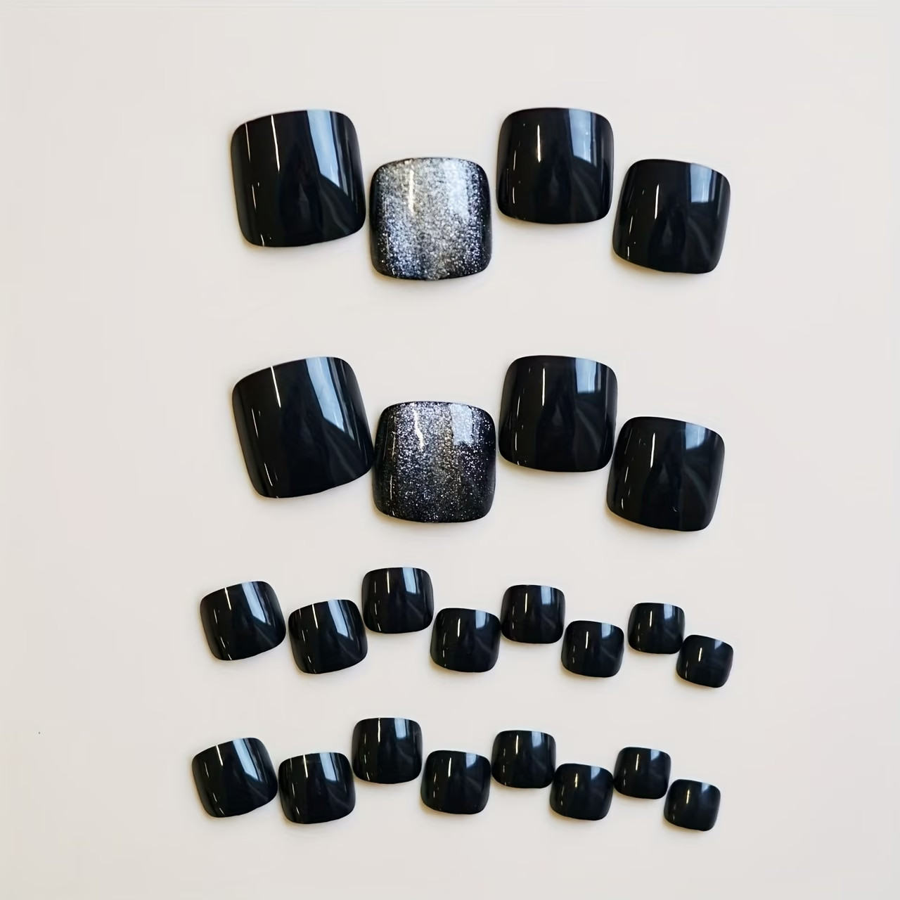 Set of 24 Black Cats Eye Crystal False Toenails