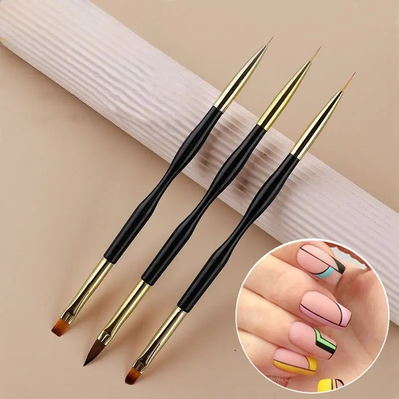 3PCS Double Ended Nail Art Brushes Fine Liner Painting Pen Set