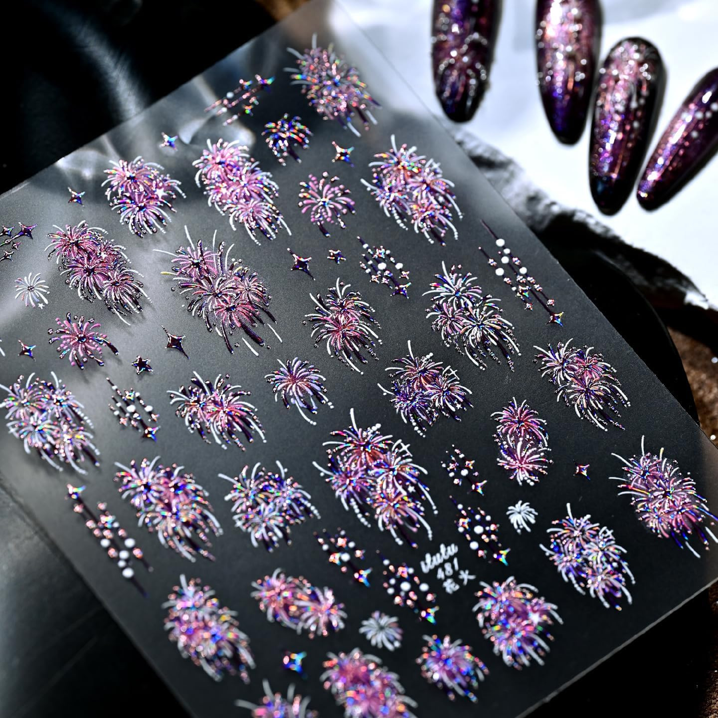1 Sheet 4Th of July Firework Nail Stickers for Nail Art Embossed Fireworks Nail