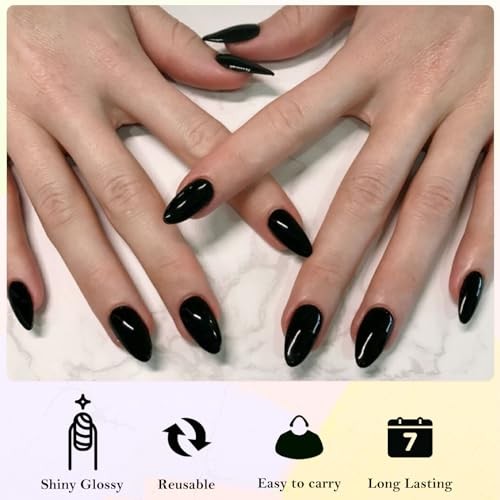 360pcs Almond Press on Nails Short Fake Nails Short Almond Nails Press Black