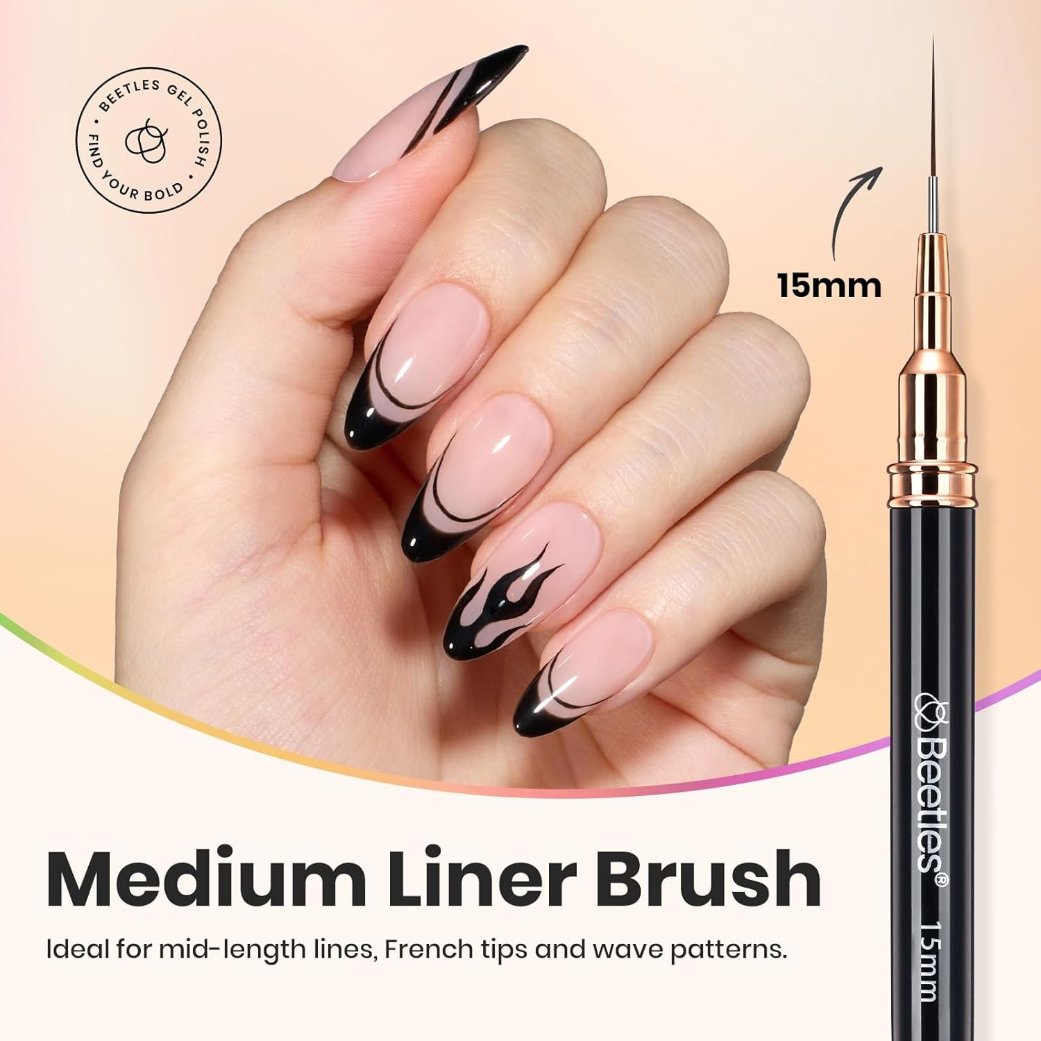 Beetles Liner Brushes for Nails 5Pcs – Metallic Nail Art Brushes Black Nail Art