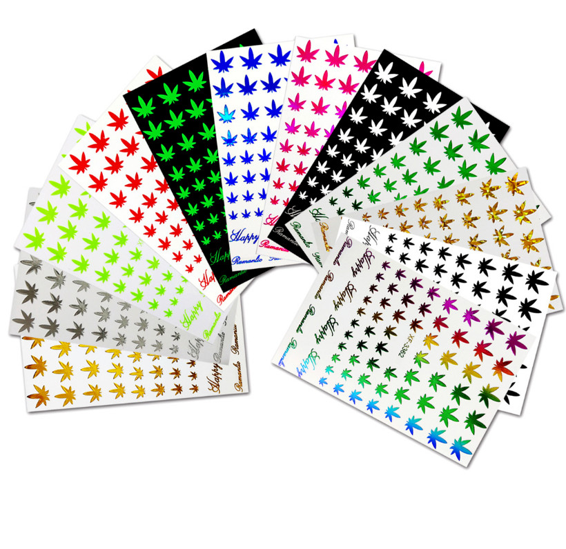 12Pcs Cannabis Leaves Nails Stickers Weed Marijuana Decals 3D Self-Adhesive NH15