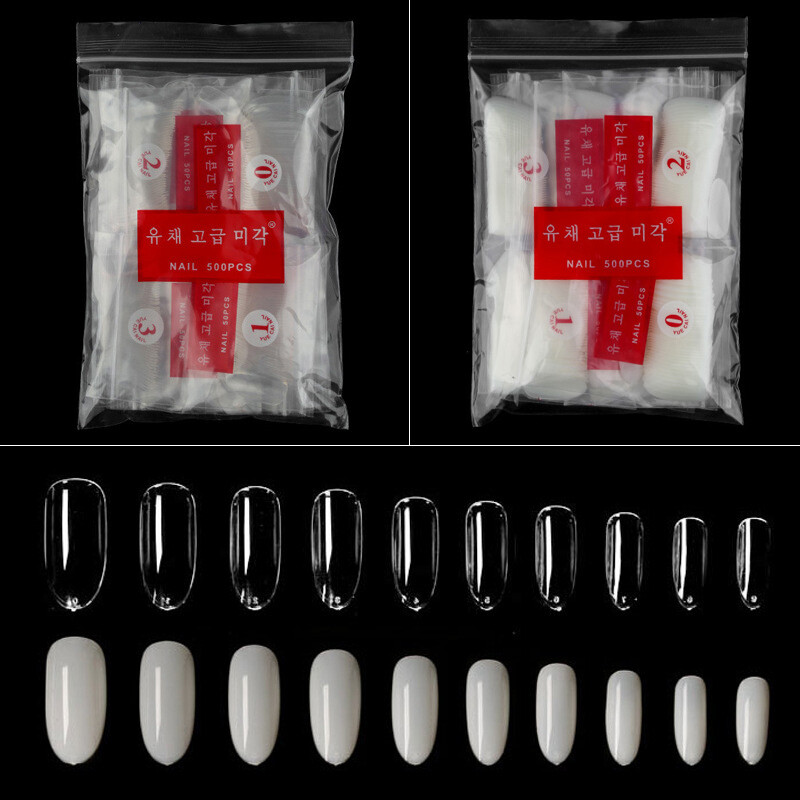 500pcs Acrylic False Nail Tips Full Cover Oval Round Fake Nail Art Manicure DIY