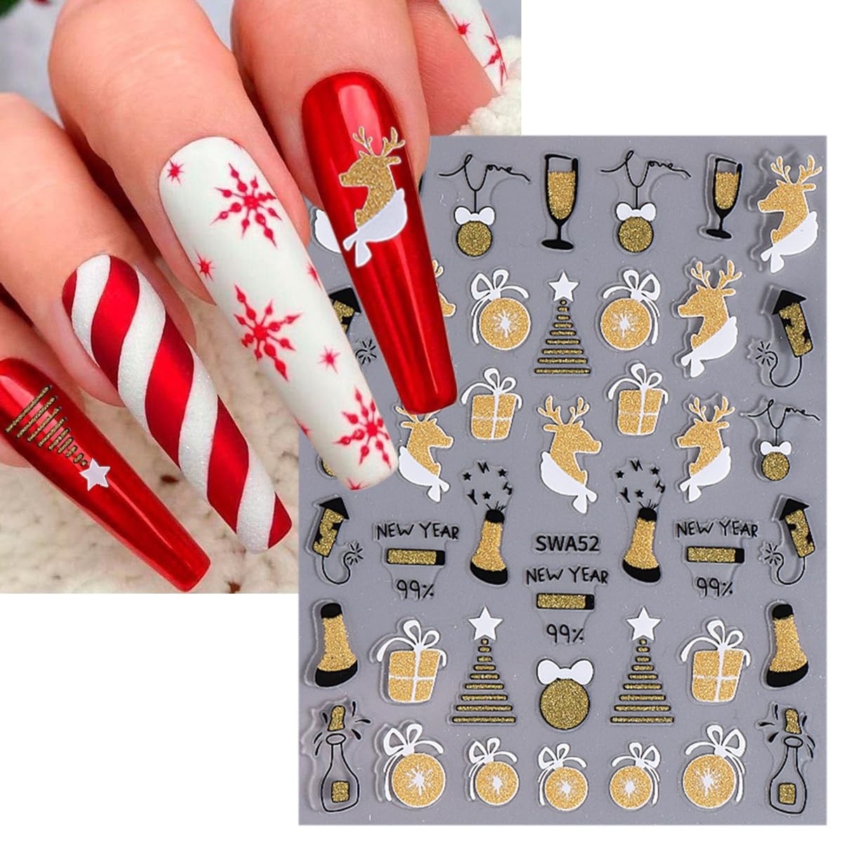New Year Nail Stickers 3D Self-Adhesive Decals Decoration Supplies for Women
