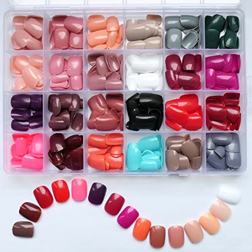 576pc Short Press on Nails, Round Square Short Fake J–Short Round Presson
