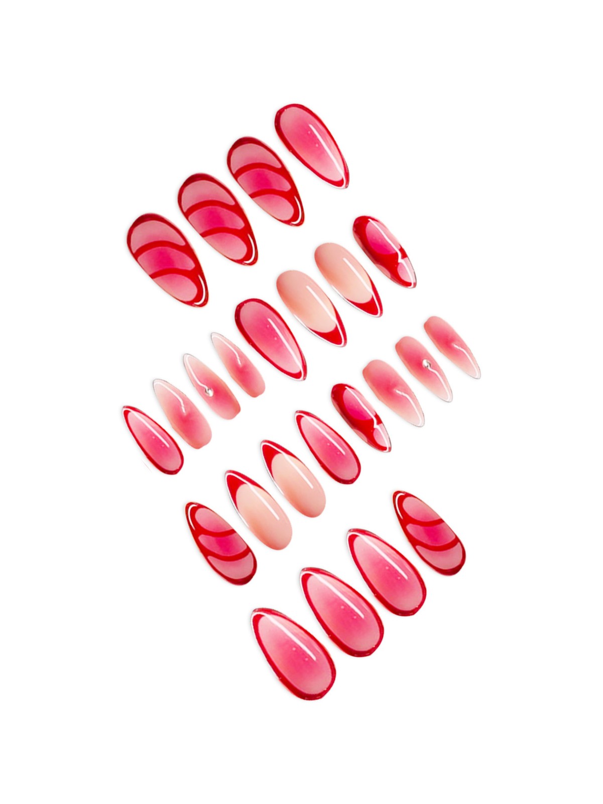 24Pcs Red Ombre French Almond Press On Nails Wholesale