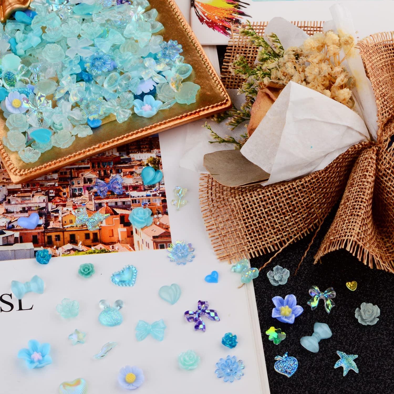 300pcs Nail Art Charms Kit,Over 100pcs Mixshape Resin Nail Gems and 100 pcs Mixe