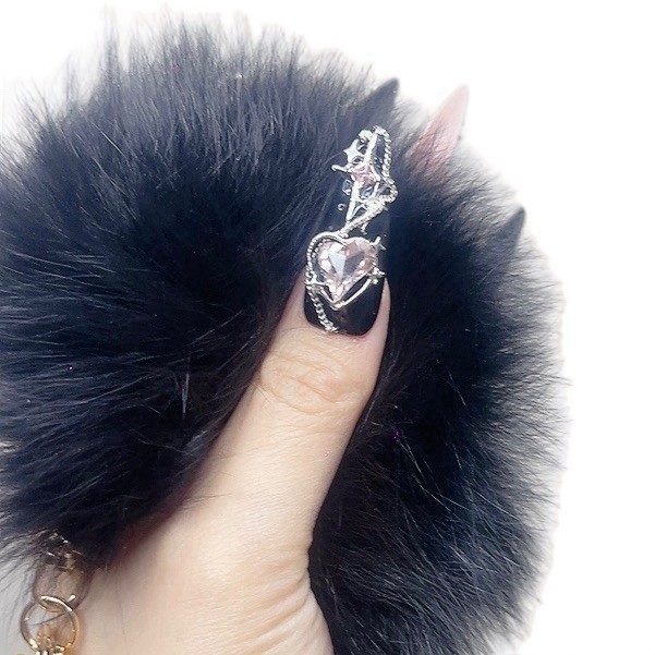 Press on Nails Long Stiletto Black and Pink Color Gothic Style (088)