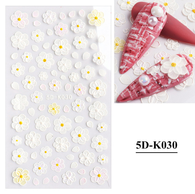 Rose Butterfly Ballet Dancer 5D Nail Stickers Embossed Decal Nail Art Decoration