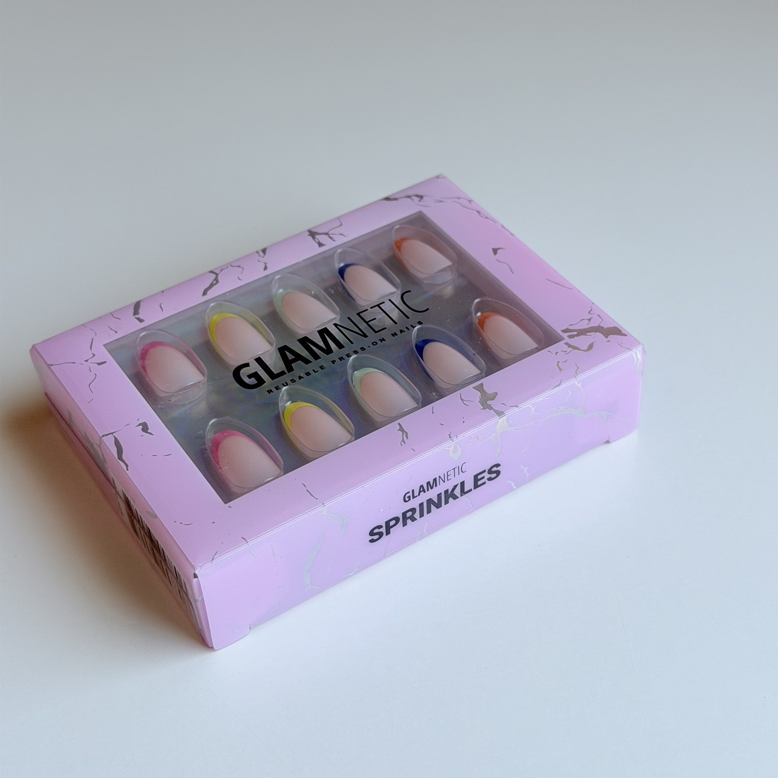 Glamnetic Press On Nails SPRINKLES Rainbow French Tip Almond shaped – New SEALED