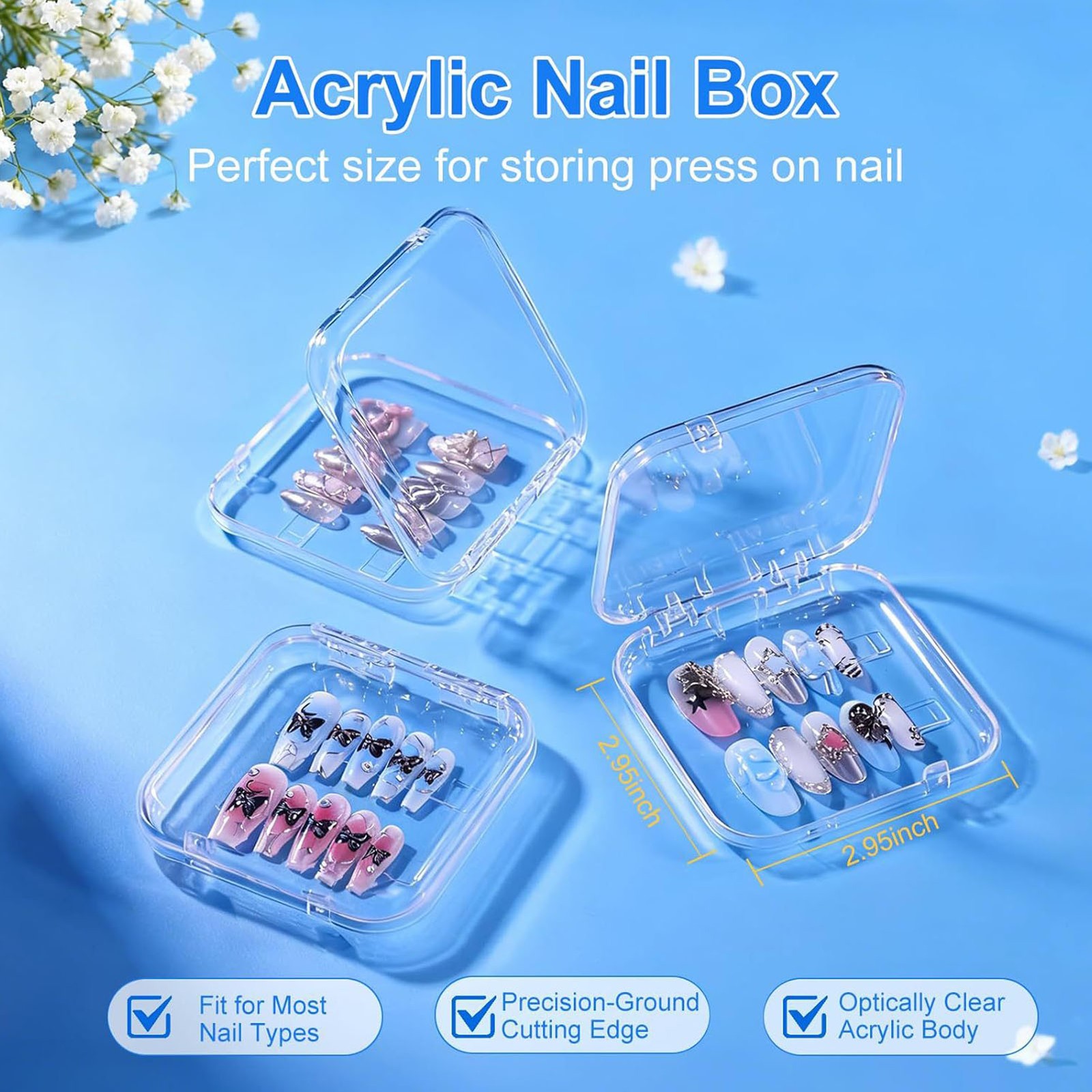 16 Pcs Acrylic Press On Nail Storage Box Clear Press On Nail Packaging With NEW