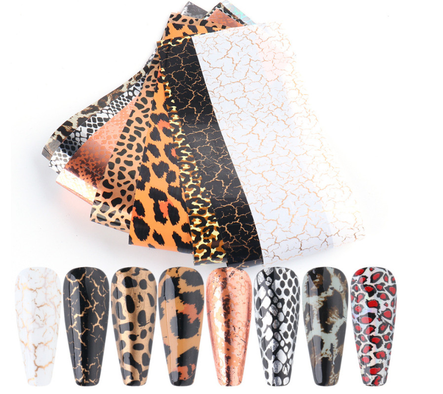 10Pcs Leopard Snake Skin Animal Print Cracked Nail Art Foil Transfer 2023 NS47