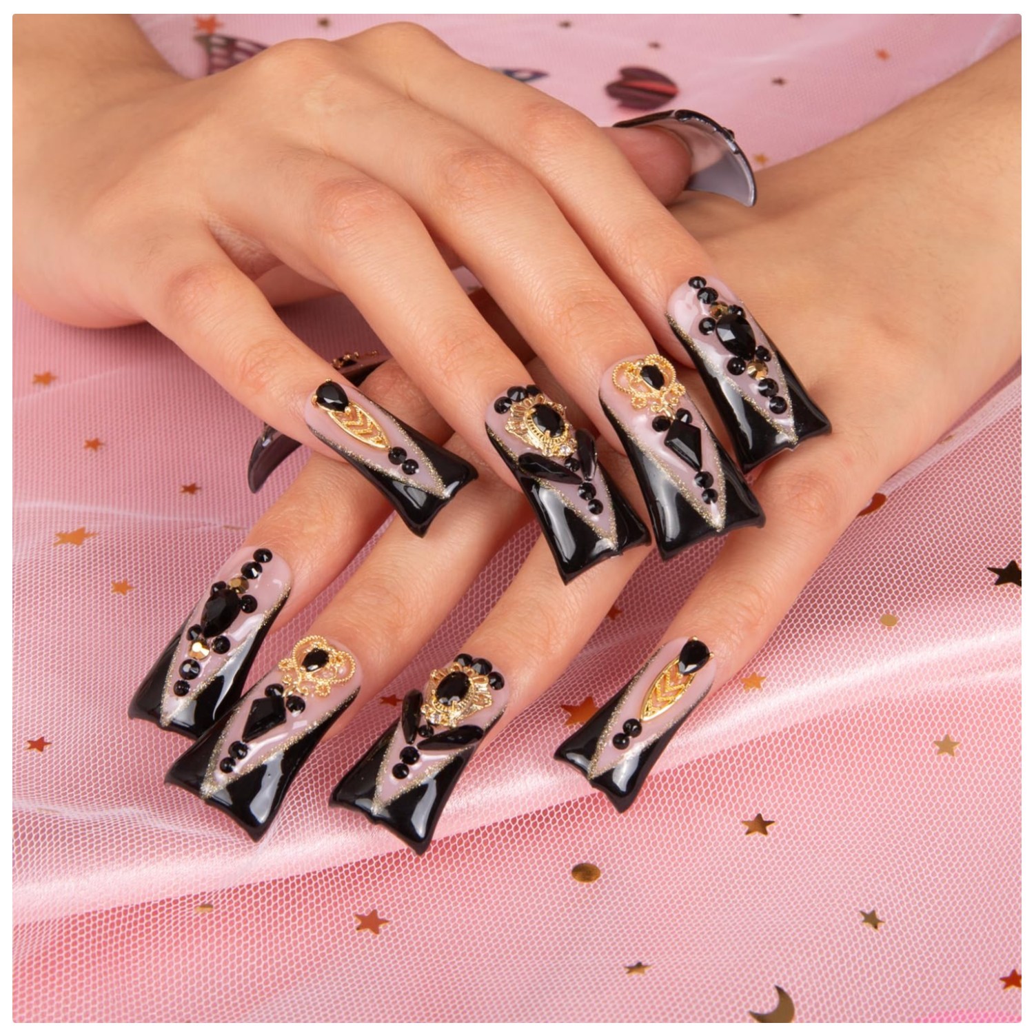 Obsidian Palace Black French Tip Handmade Press on Nails