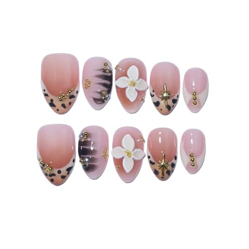 10Pcs Handmade Short Almond Press On Nails | Easy Apply & Remove, XS UO16